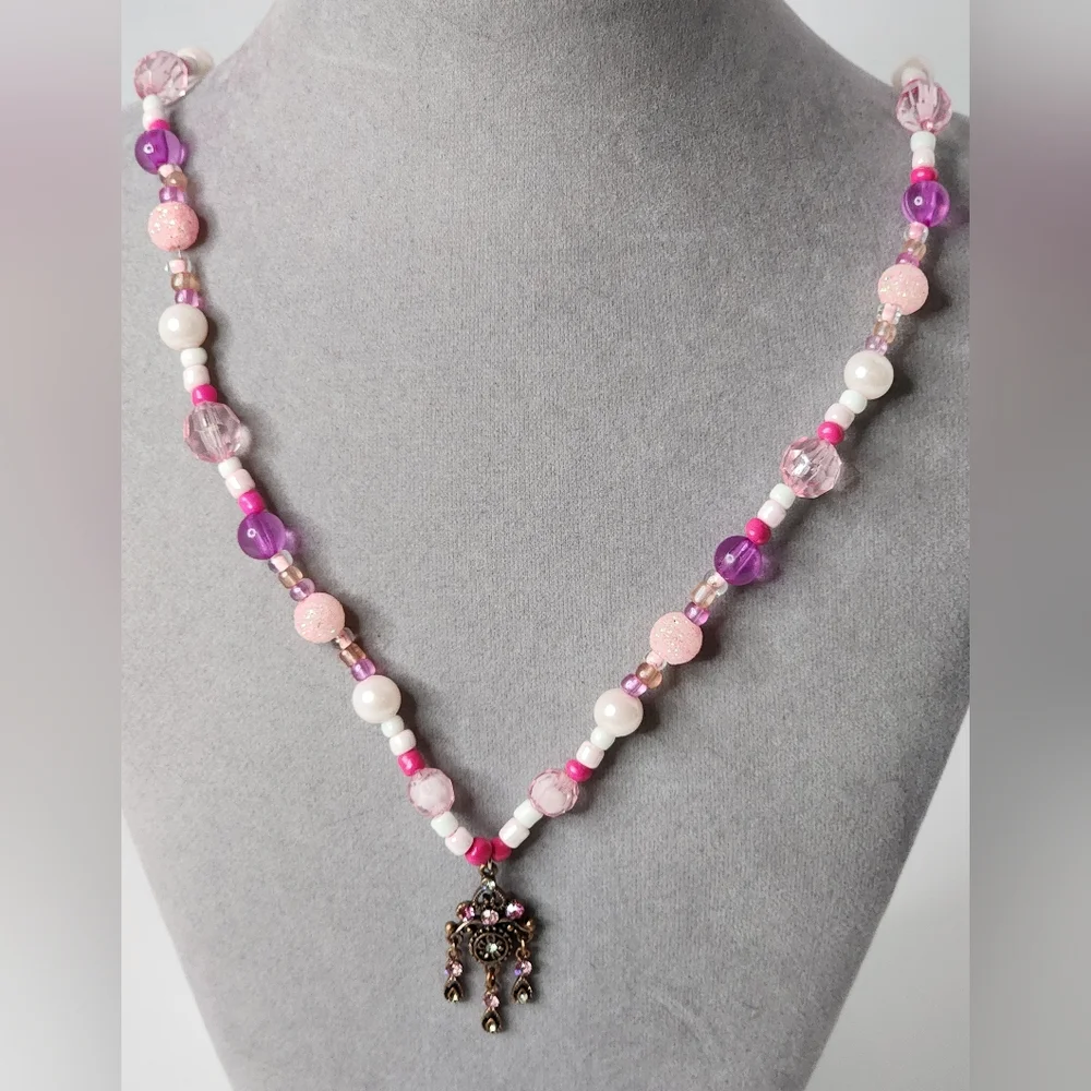 Pink Acrylic Beaded Girls Necklace